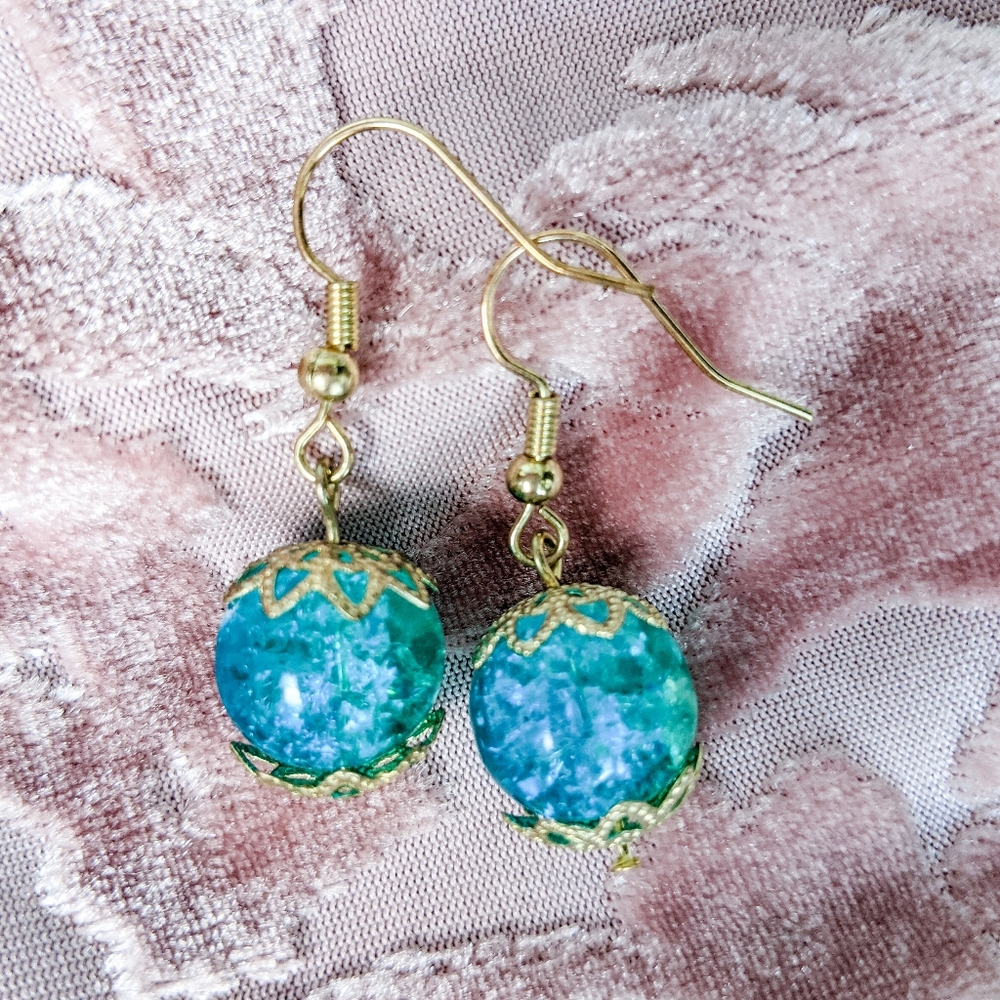 Shimmering Teal Glass Bead Earrings